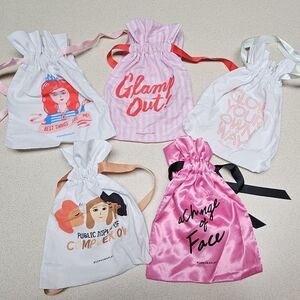 Sephora Play Cosmetic Bags, Set Of 5. Variety Colorful Drawstring Silky Cotton.